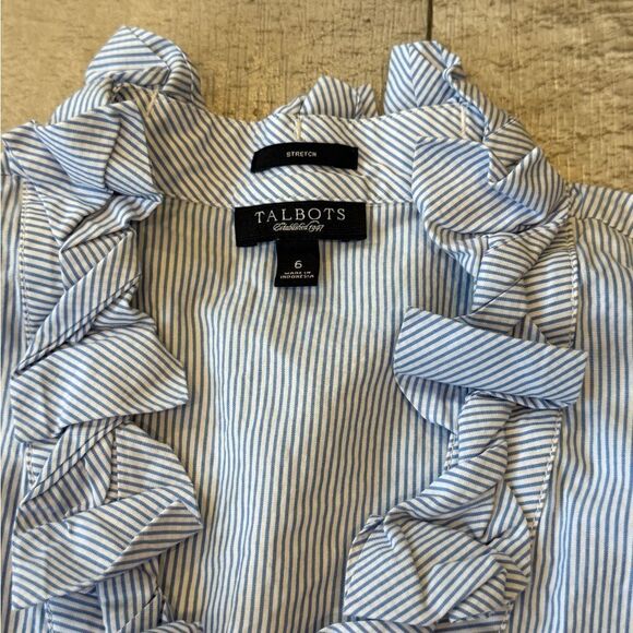 Talbots Pinstripe V-Neck Button Down Top - Picture 2 of 5